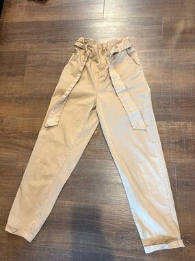 Stradivarius Khaki Paperbag Waist Trousers - Size Medium - Belted Utility Pants